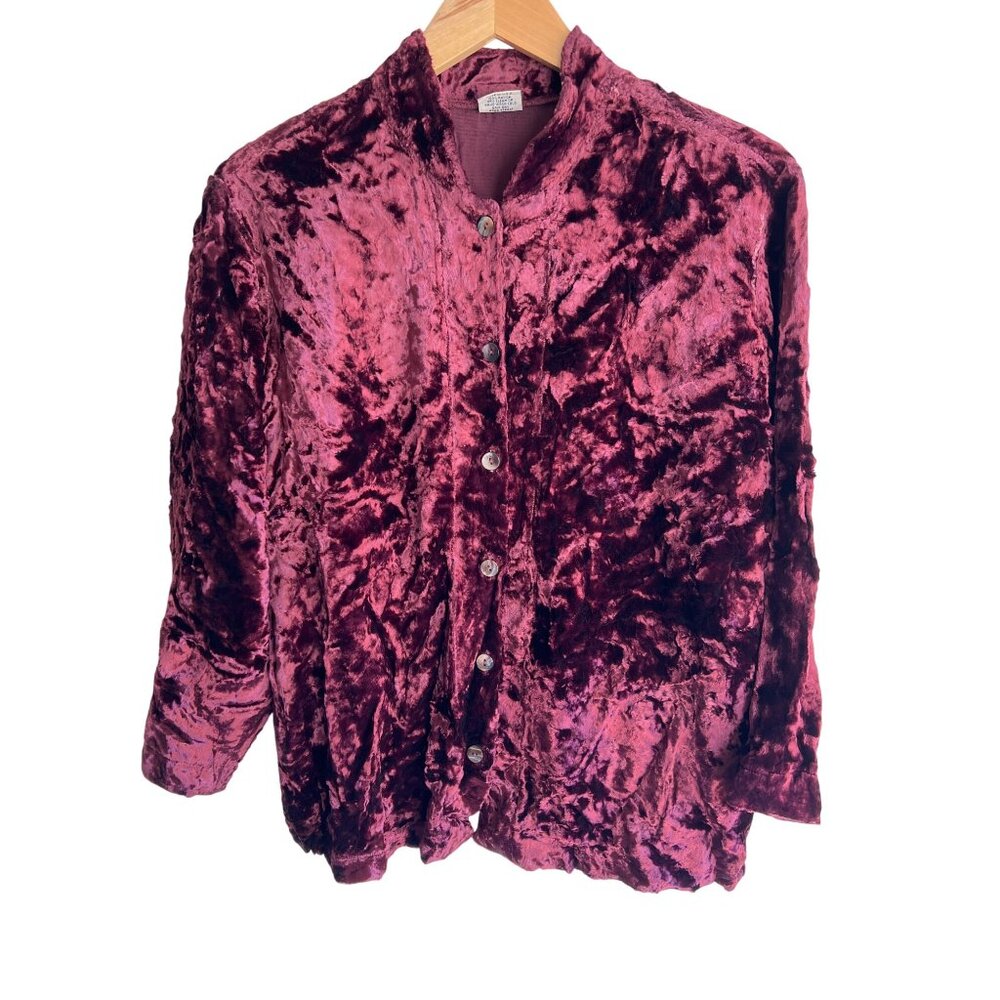Vintage‎ Beth Schaeffer maroon crushed velvet shirt/jacket size L large
